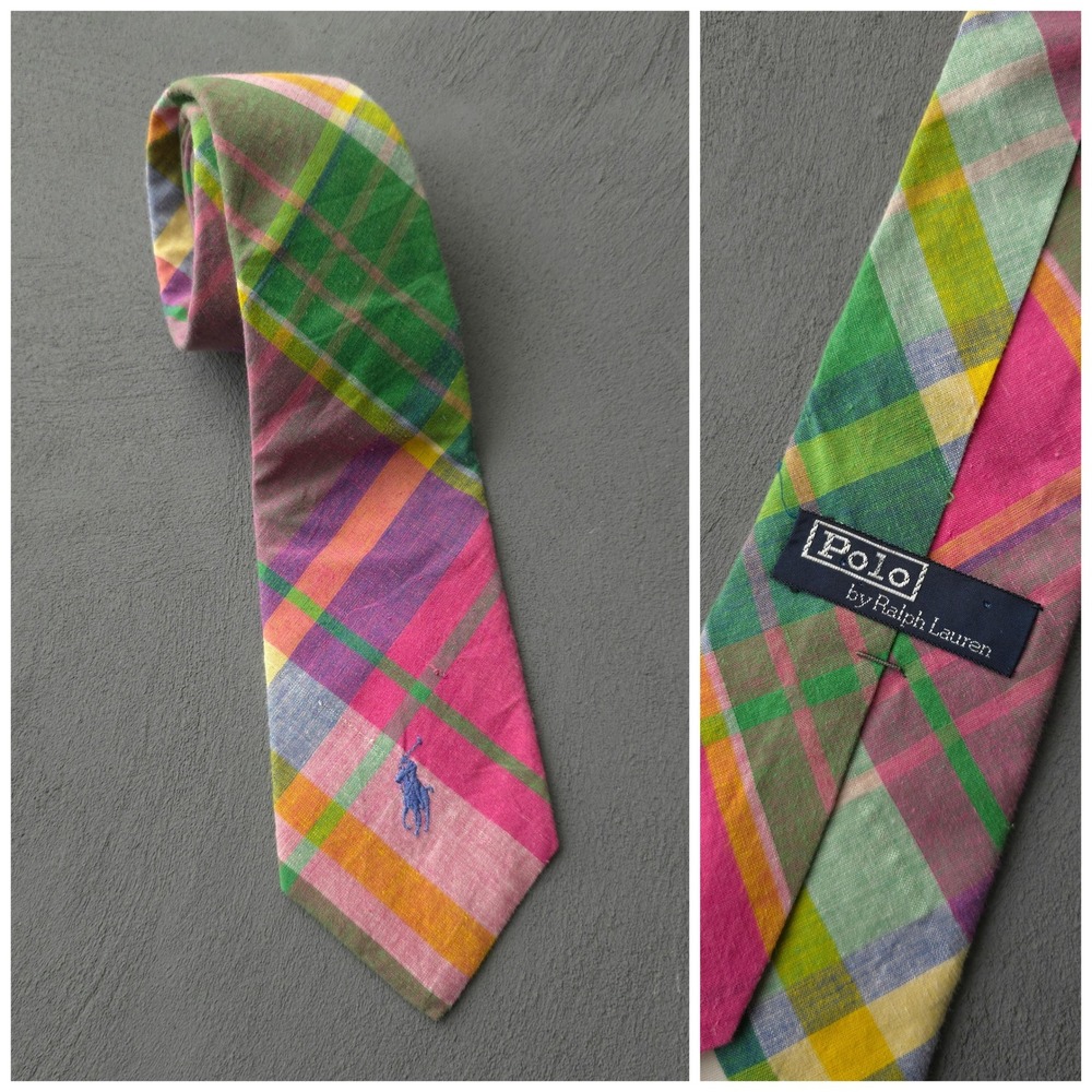 Vintage 90s Polo Ralph Lauren Multicolor Plaid Cotton Tie One Size Madras